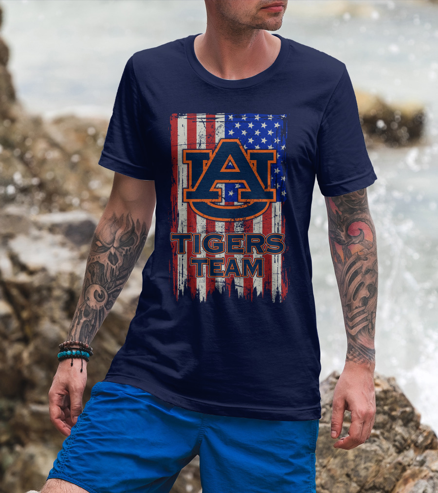 Auburn Tigers Team American Flag T-Shirt