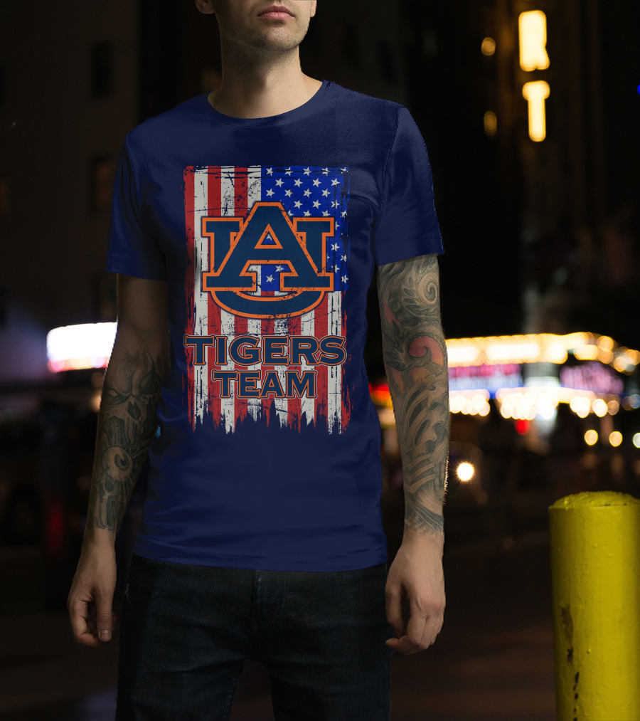 Auburn Tigers Team American Flag T-Shirt