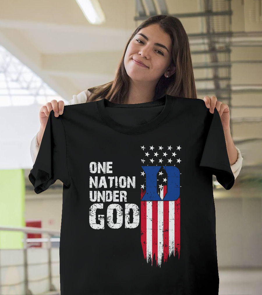 One Nation Under God Duke Blue Devils Usa Flag Stars And Stripes T-Shirt