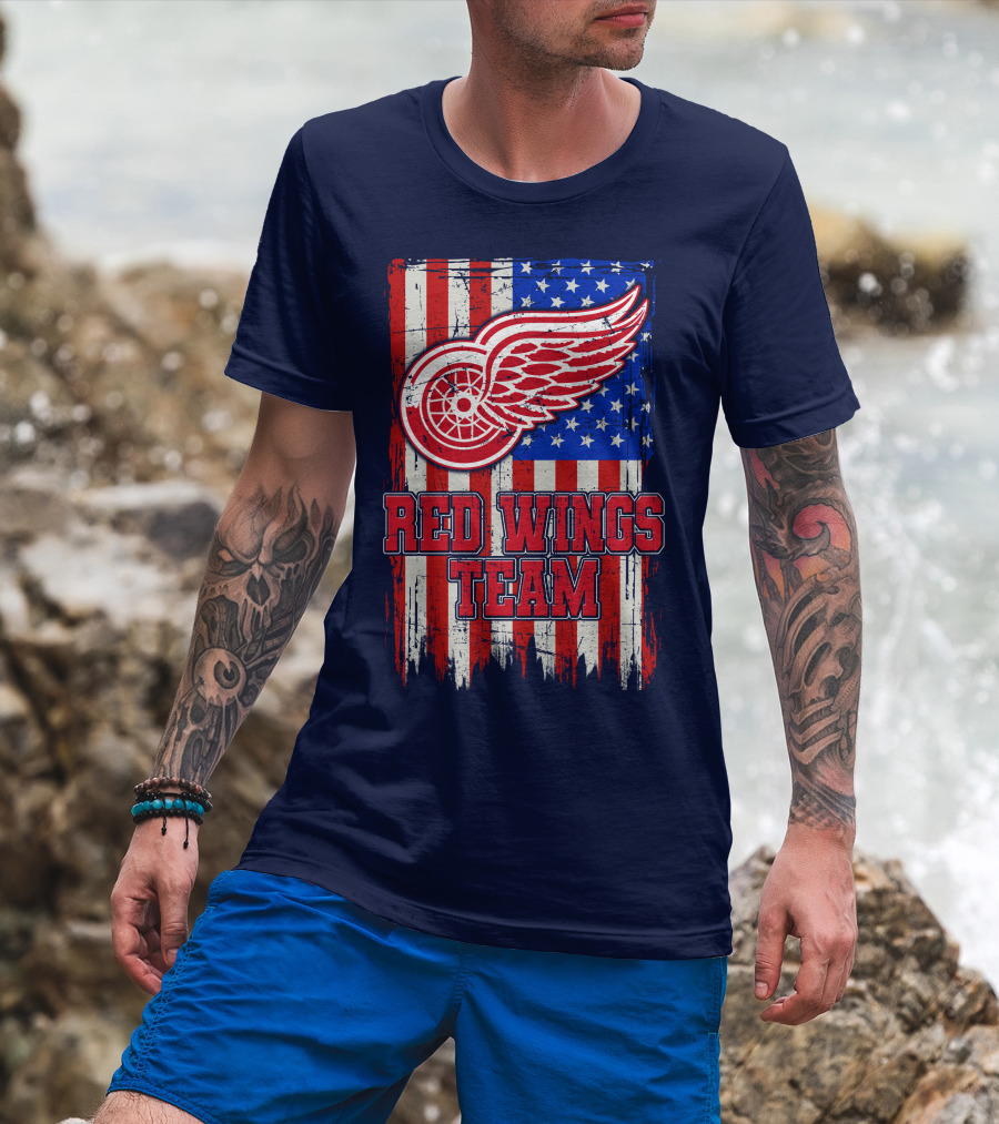 Detroit Red Wings Team American Flag T-Shirt