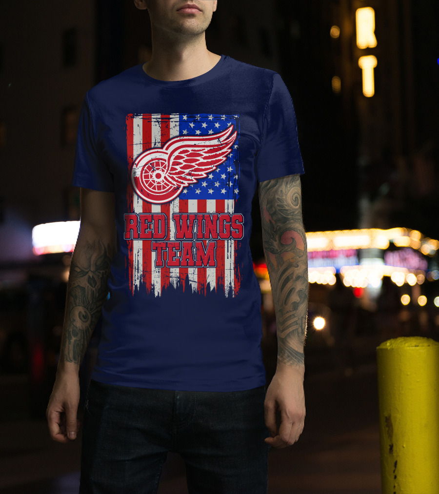 Detroit Red Wings Team American Flag T-Shirt