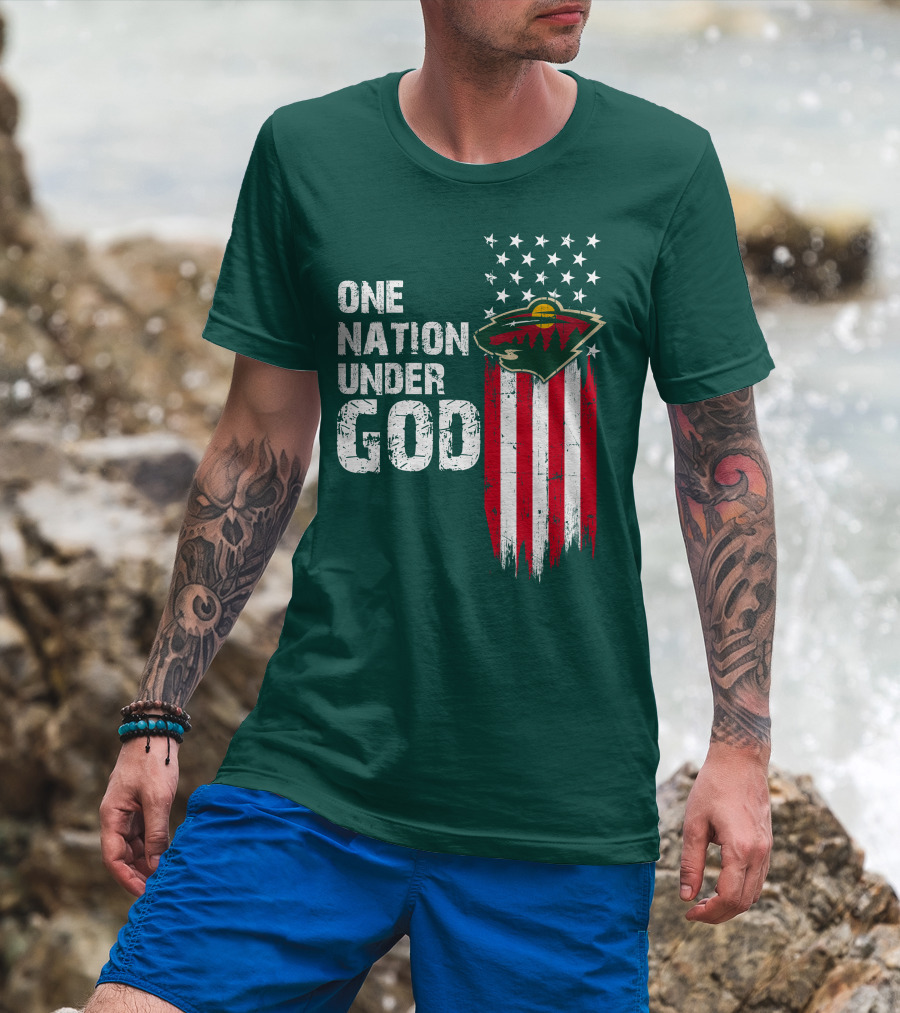One Nation Under God Minnesota Wild Logo American Flag Stars And Stripes T-Shirt
