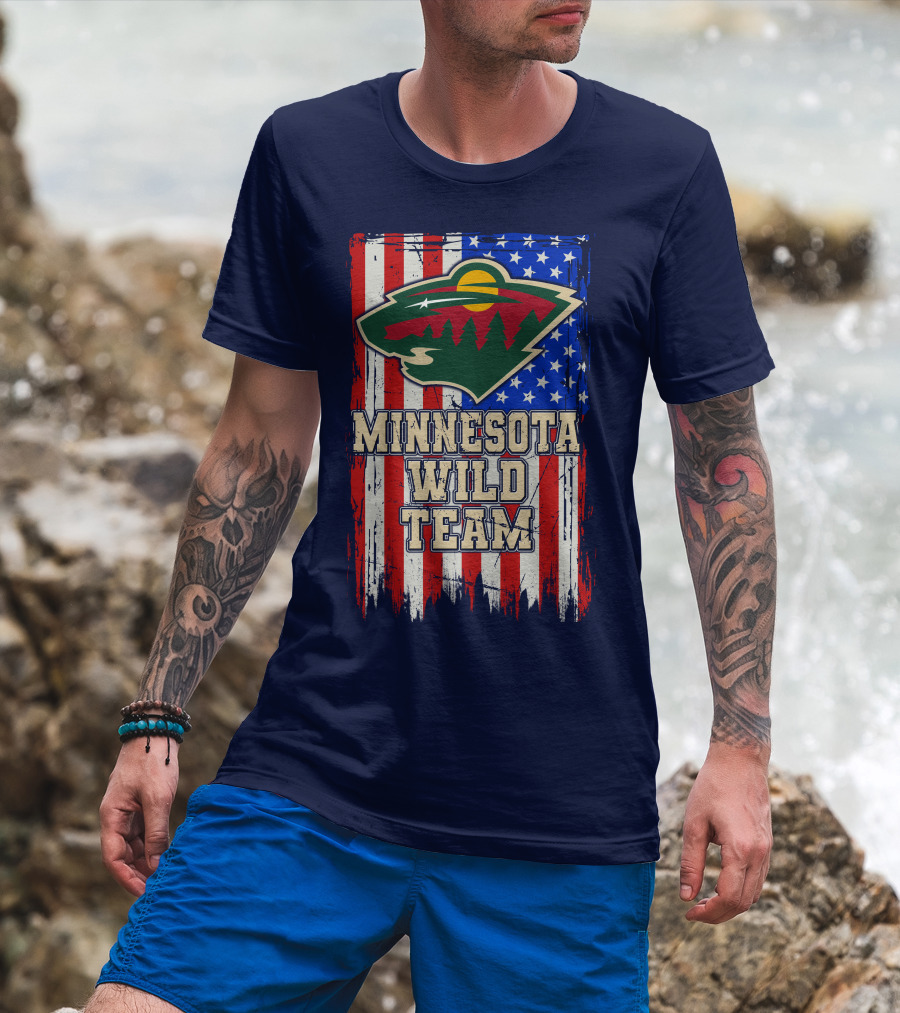 Minnesota Wild Team American Flag T-Shirt