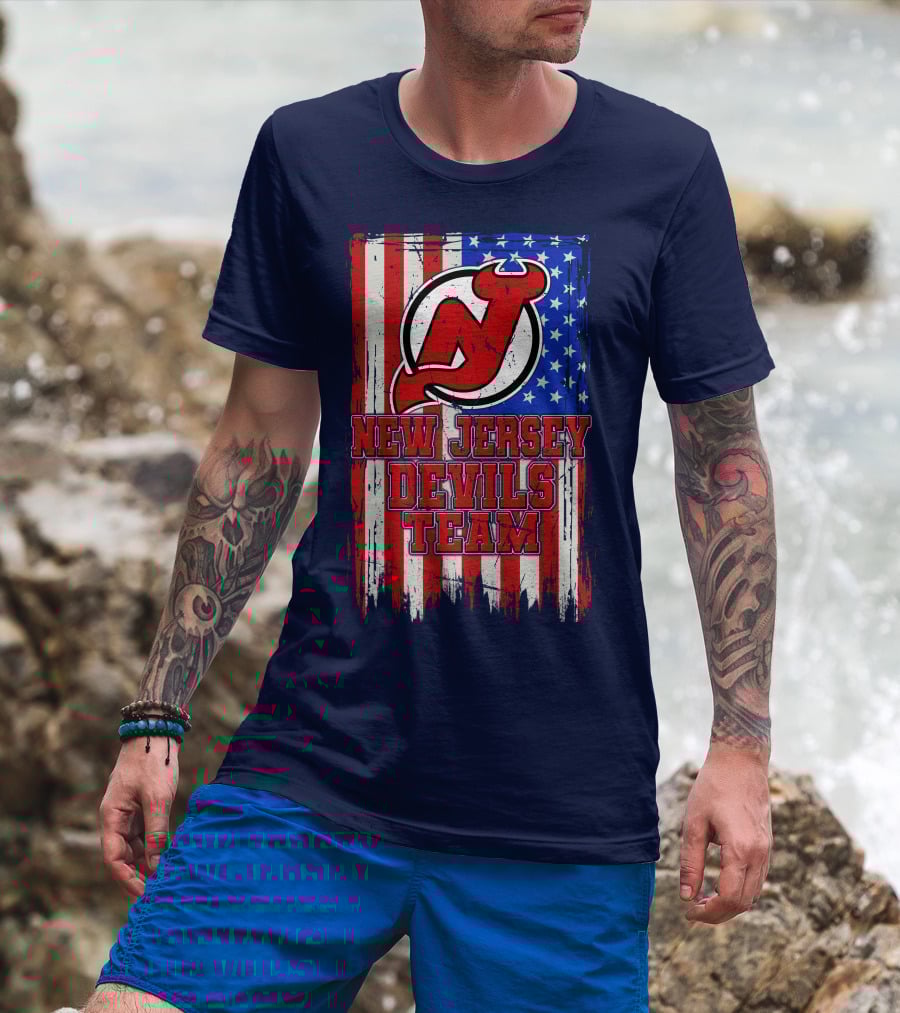 New Jersey Devils Team American Flag T-Shirt