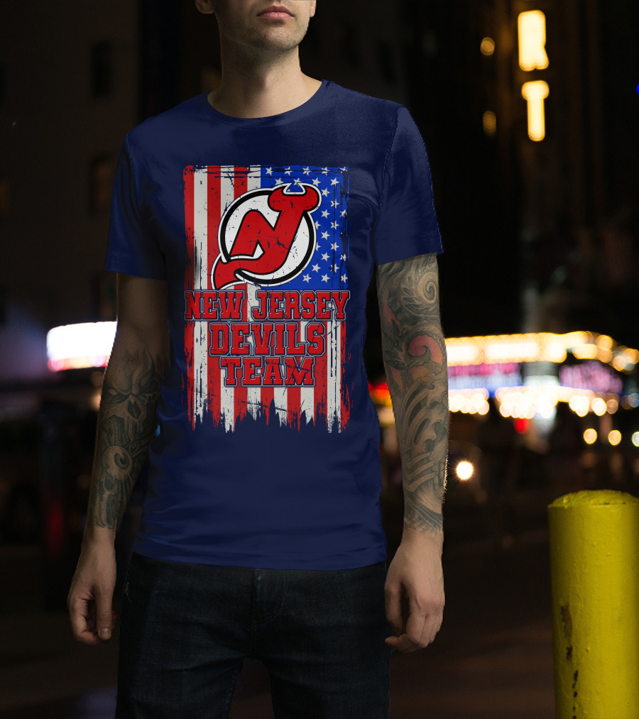 New Jersey Devils Team American Flag T-Shirt