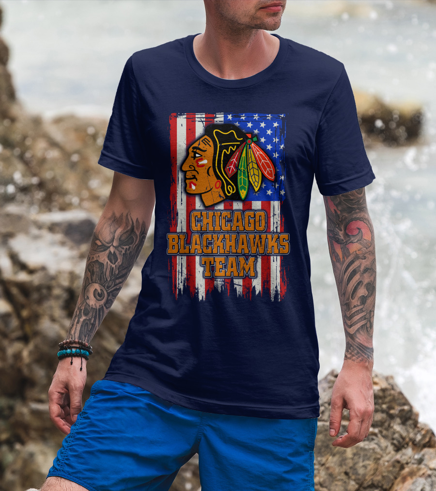 Chicago Blackhawks Team American Flag T-Shirt