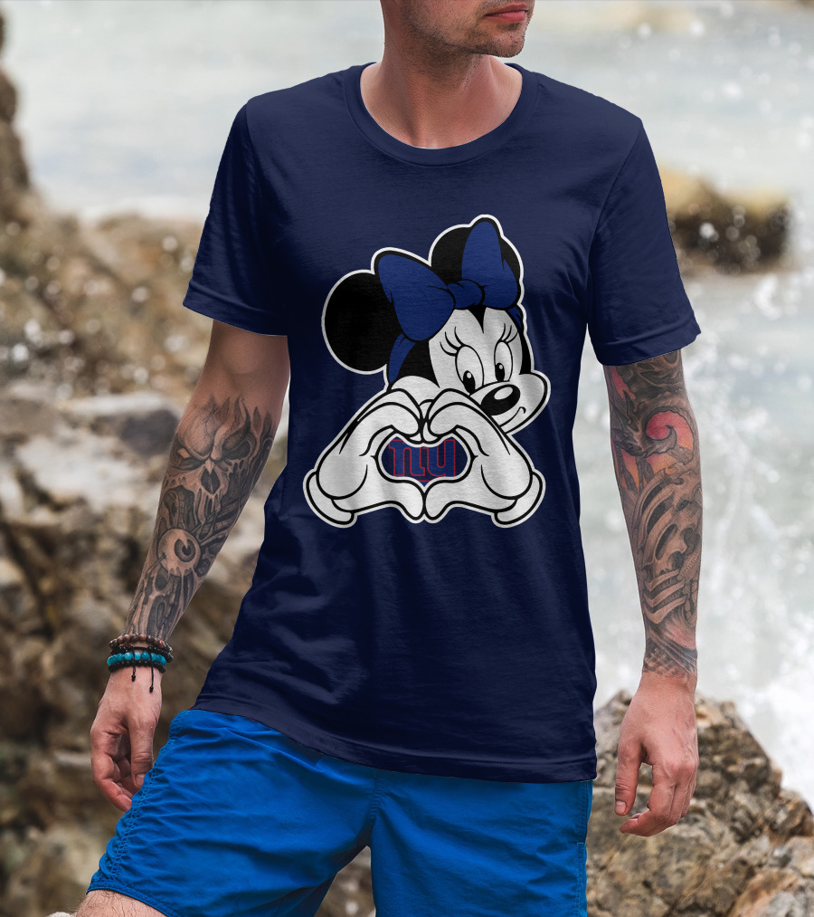 Minnie Mouse Heart Hands New York Giants Nfl Collaboration T-Shirt