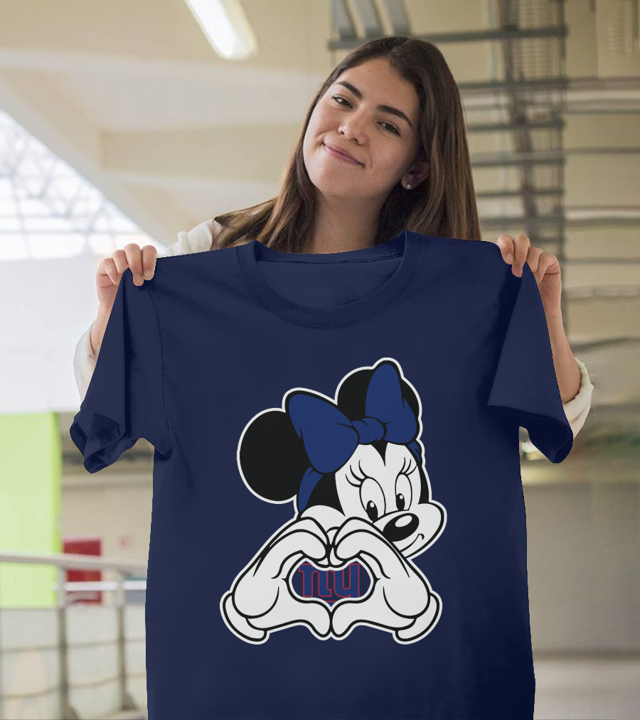 Minnie Mouse Heart Hands New York Giants Nfl Collaboration T-Shirt