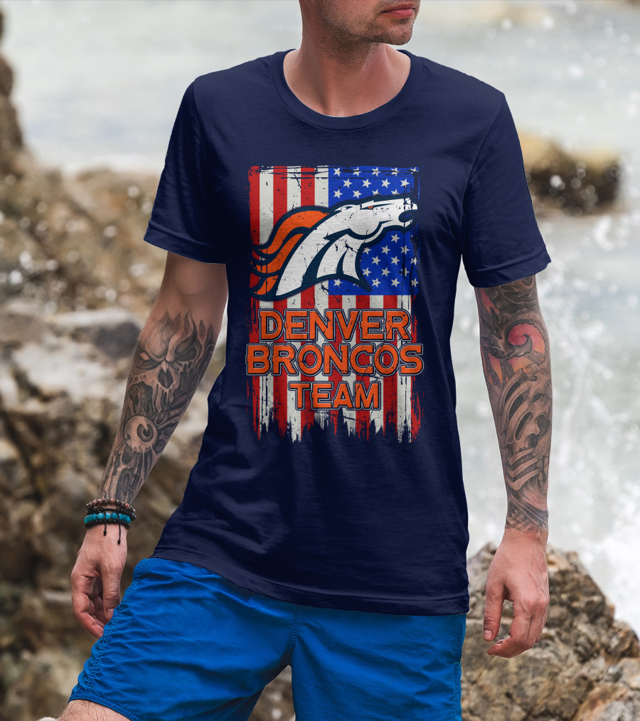 Denver Broncos Team American Flag T-Shirt