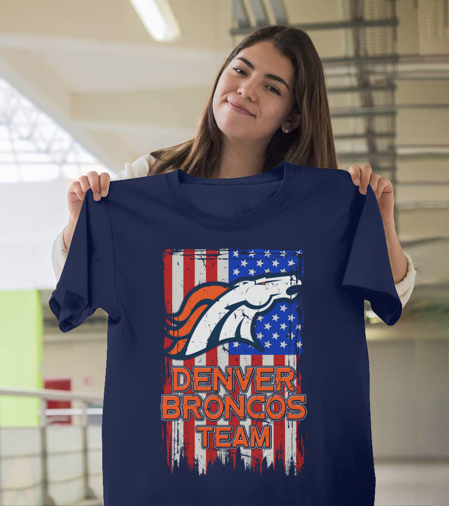 Denver Broncos Team American Flag T-Shirt