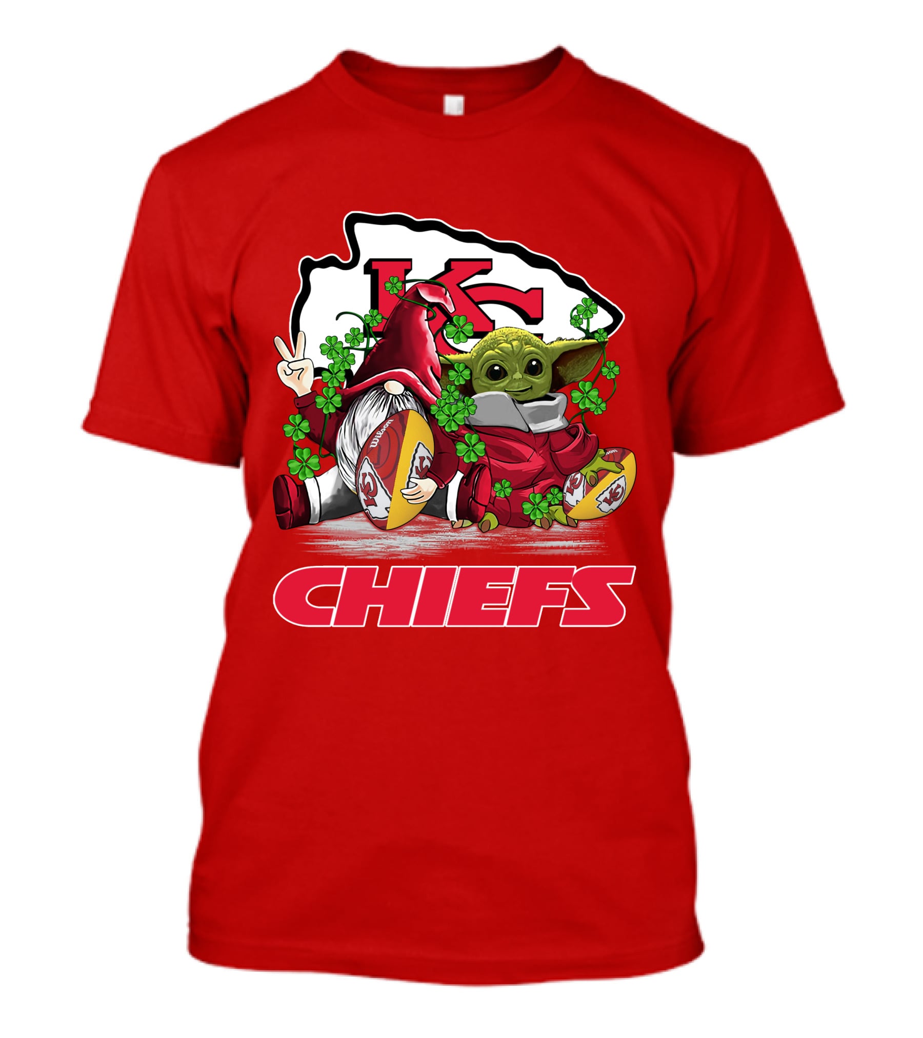 Kansas City Chiefs St. Patrick’s Day Baby Yoda And Gnome Football Shamrocks T-Shirt