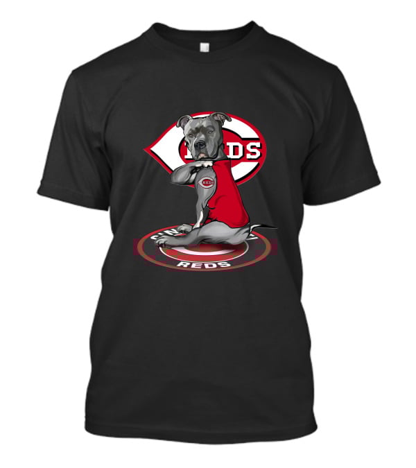 Cincinnati Reds Logo With Dog In Reds Jersey T-Shirt