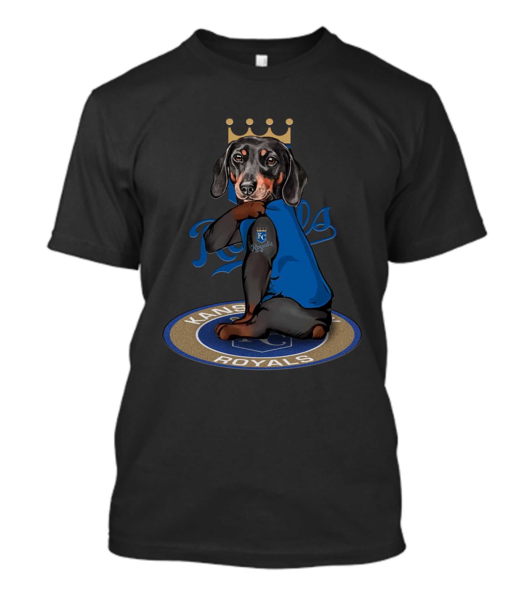 Kansas City Royals Dachshund With Crown And Jersey T-Shirt