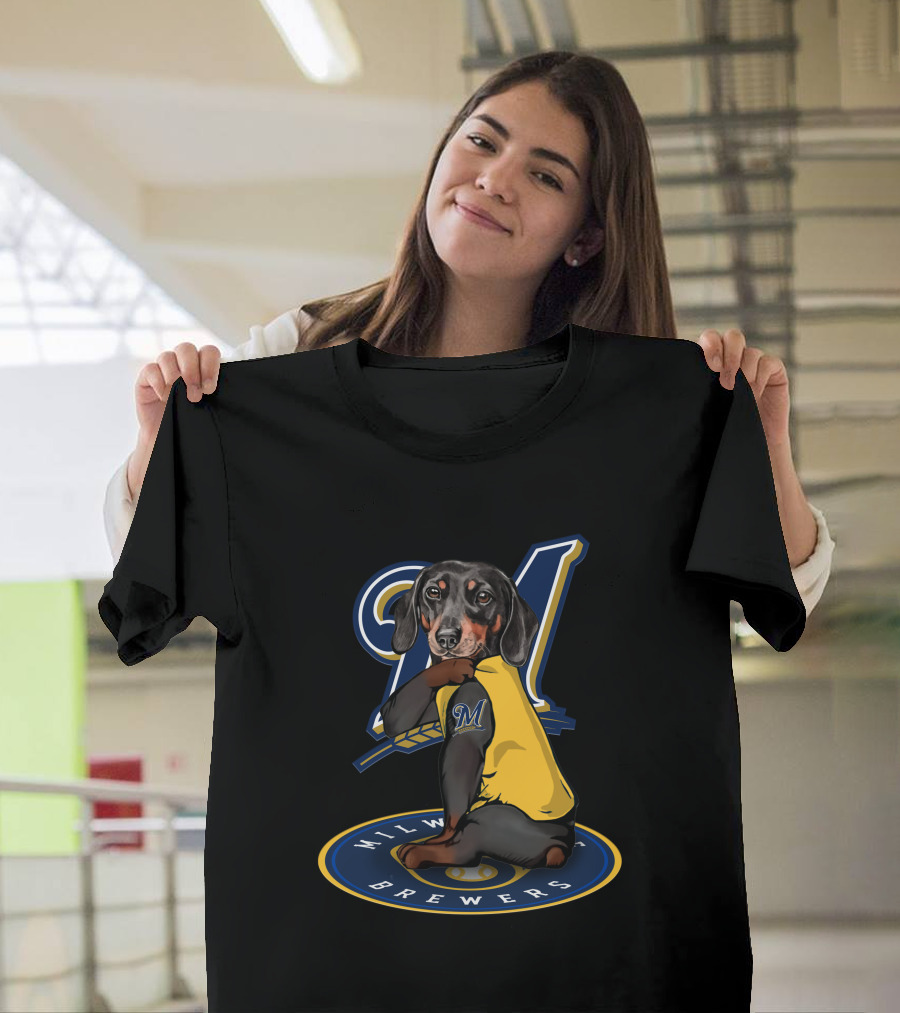 Milwaukee Brewers 94 Dachshund Baseball Player T-Shirt