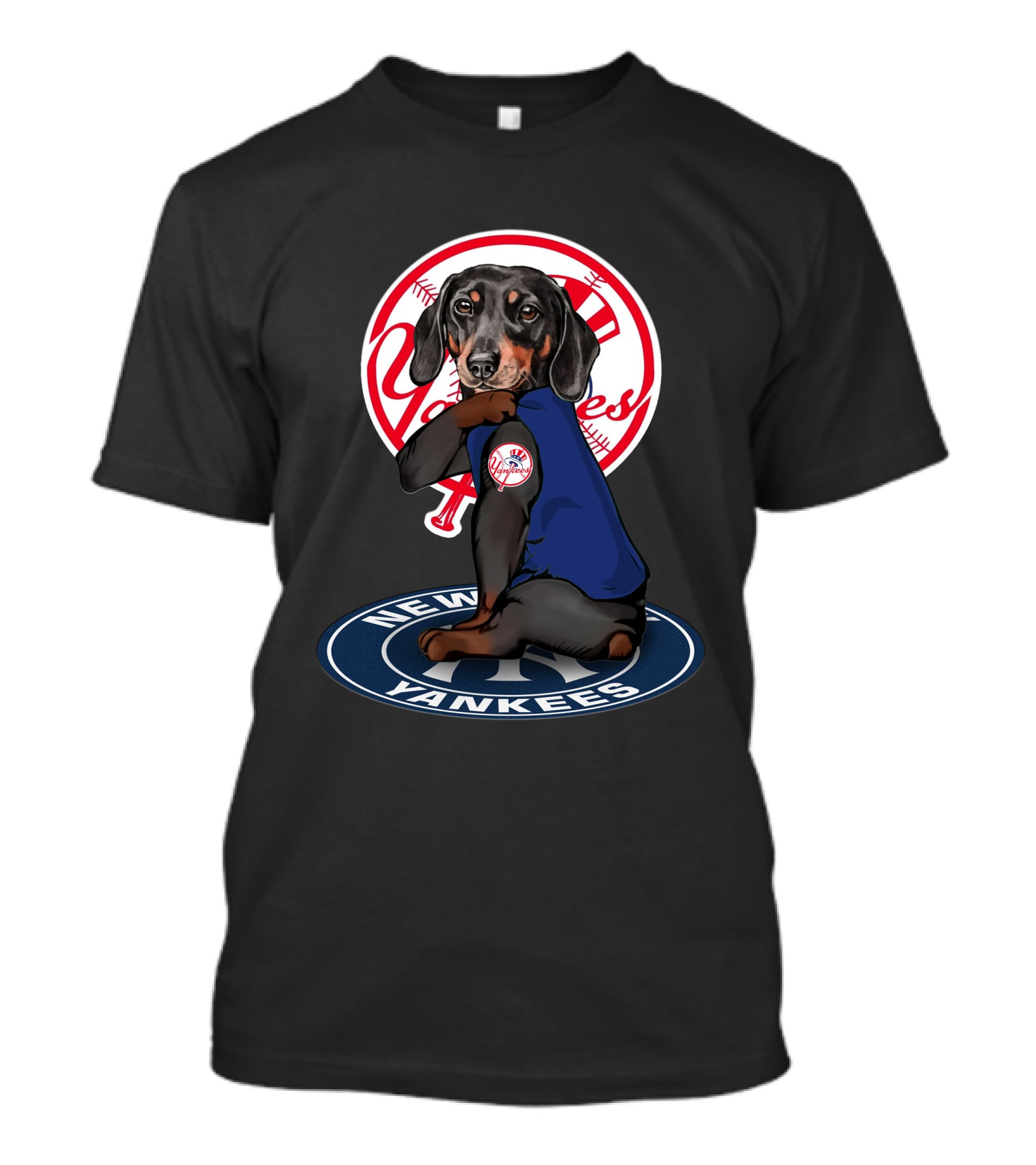 Yankees Dachshund In New York Yankees Logo With Baseball Elements T-Shirt