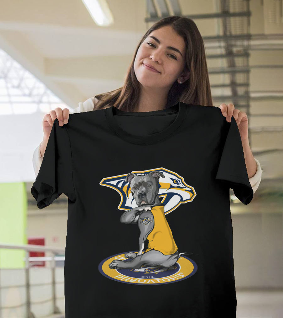 Nashville Predators Dog With Logo And NHL Branding T-Shirt