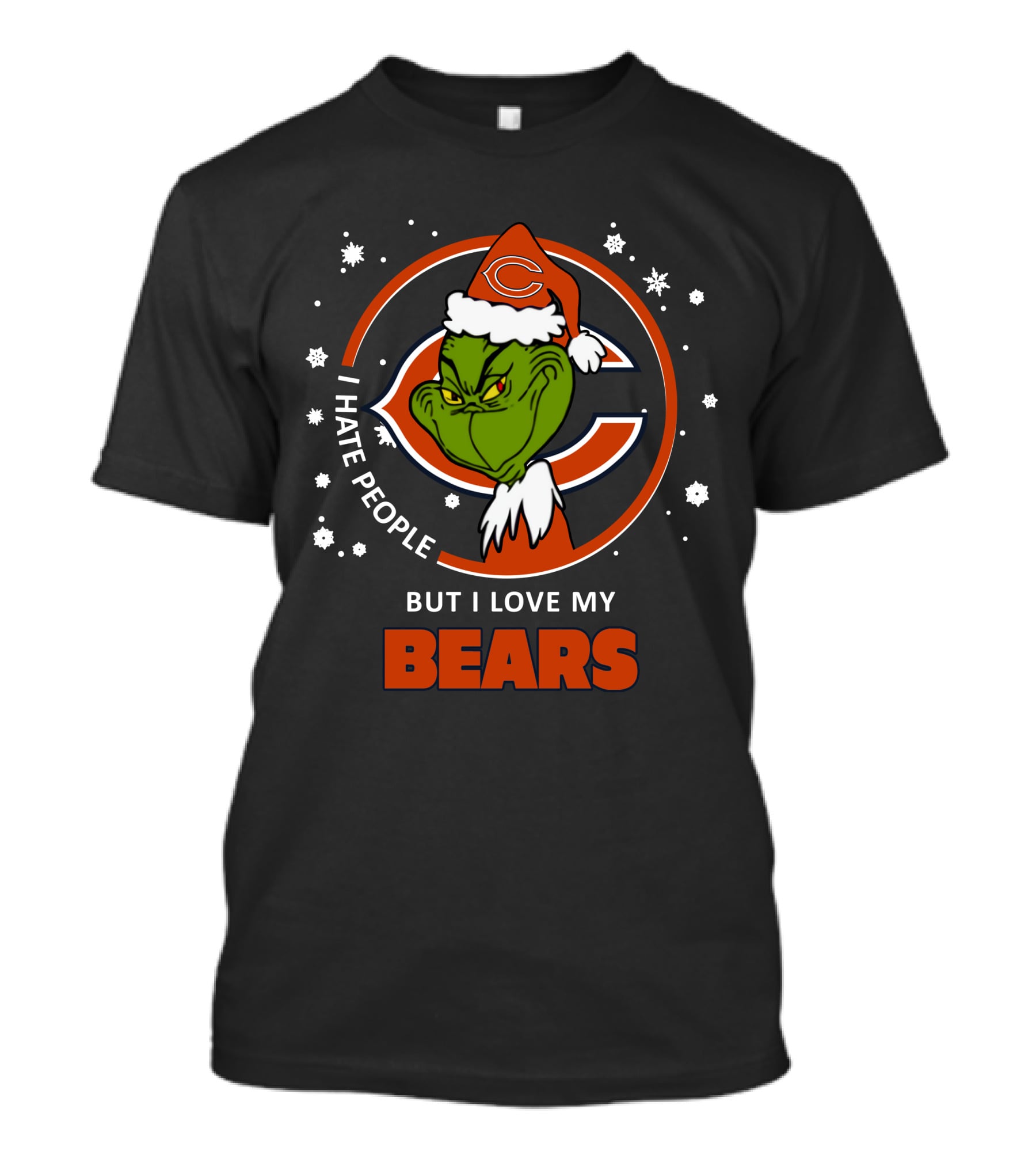 I Hate People But I Love My Chicago Bears Grinch Santa Snowflakes T-Shirt