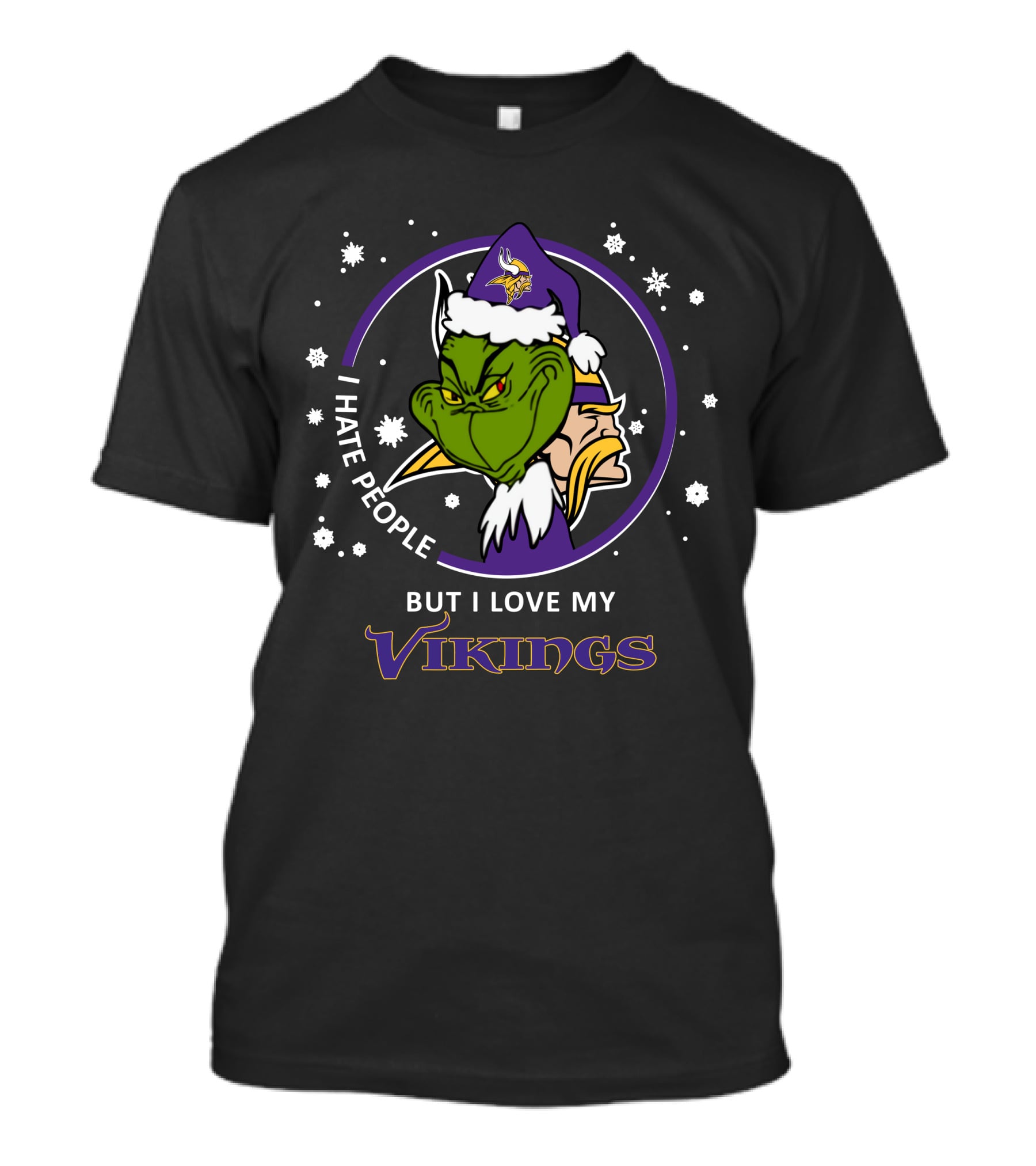 I Hate People But I Love My Vikings Minnesota Vikings Grinch Santa Hat T-Shirt