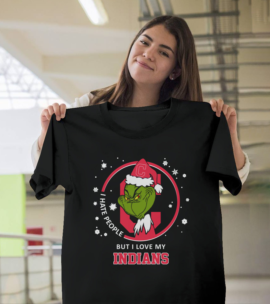 I Hate People But I Love My Indians C Logo Grinch Santa Hat T-Shirt