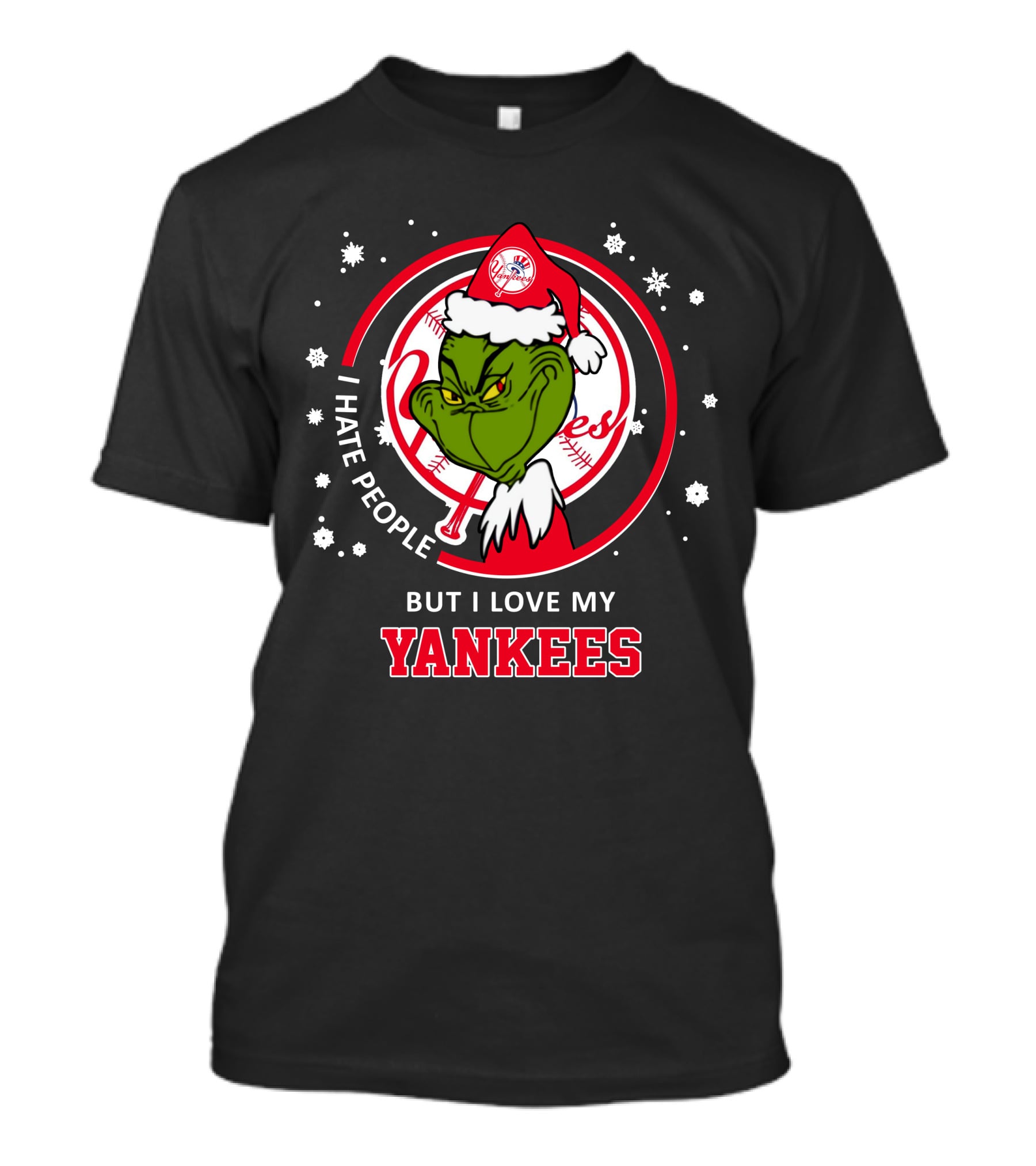 I Hate People But I Love My New York Yankees Grinch Holiday Red Circle Snowflake T-Shirt