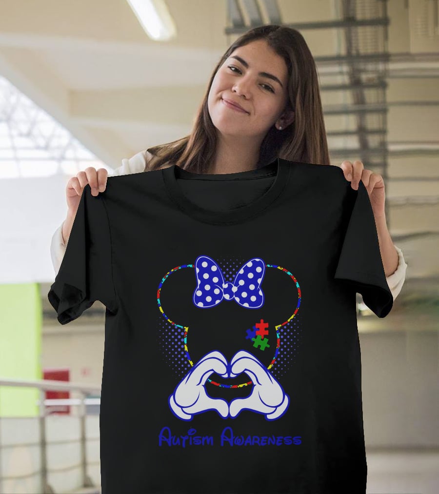 Autism Awareness Minnie Mouse Puzzle Heart Hands T-Shirt