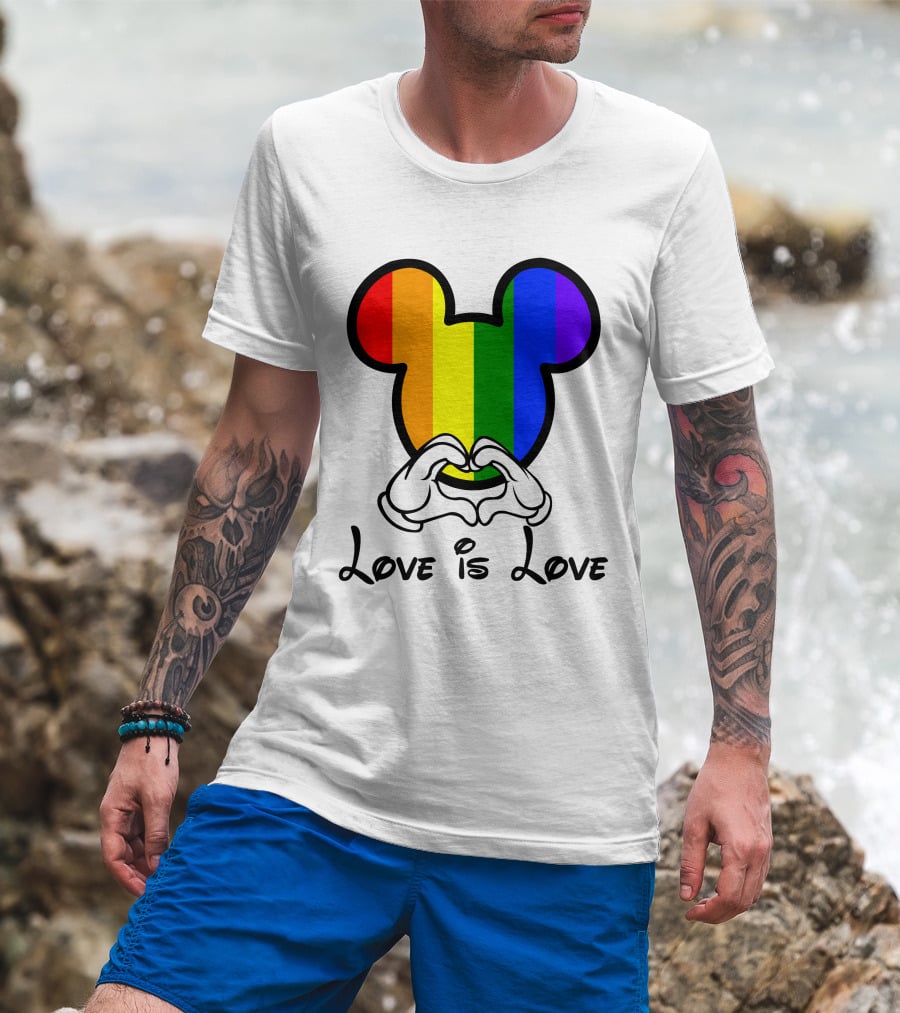 Mickey Rainbow Love Is Love Hands Heart T-Shirt