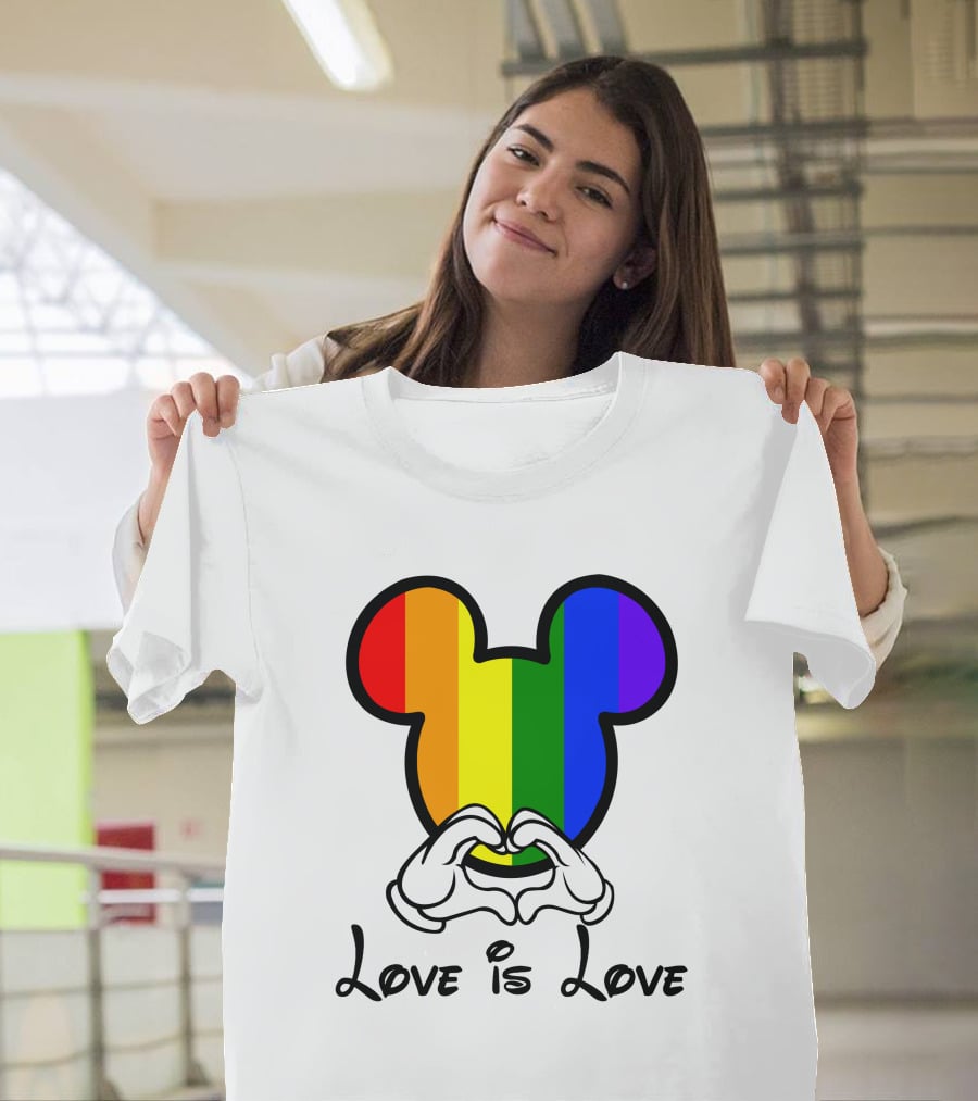 Mickey Rainbow Love Is Love Hands Heart T-Shirt
