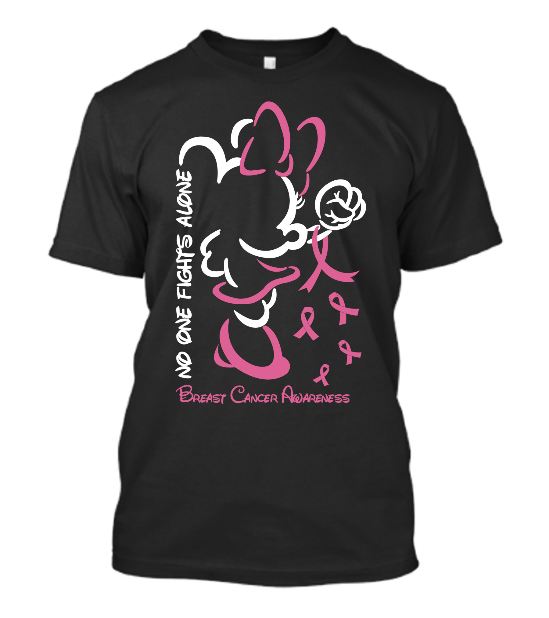 No One Fights Alone Breast Cancer Awareness Minnie Bow Pink T-Shirt