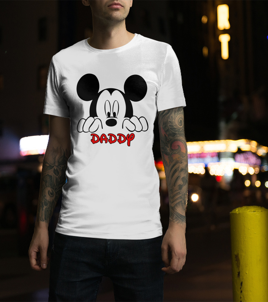 Mickey Mouse Daddy Red Text With Classic Ears T-Shirt