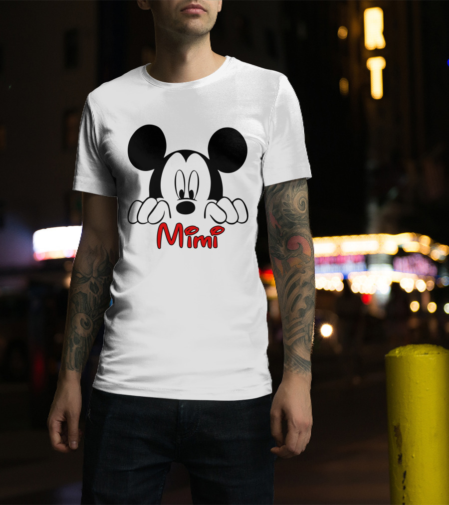 Mickey Mimi Peeking Face Iconic Black Red T-Shirt