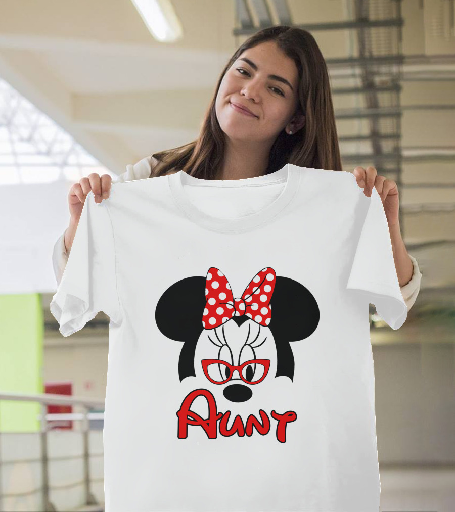 Minnie Mouse Aunt with Red Polka Dot Bow and Glasses T-Shirt