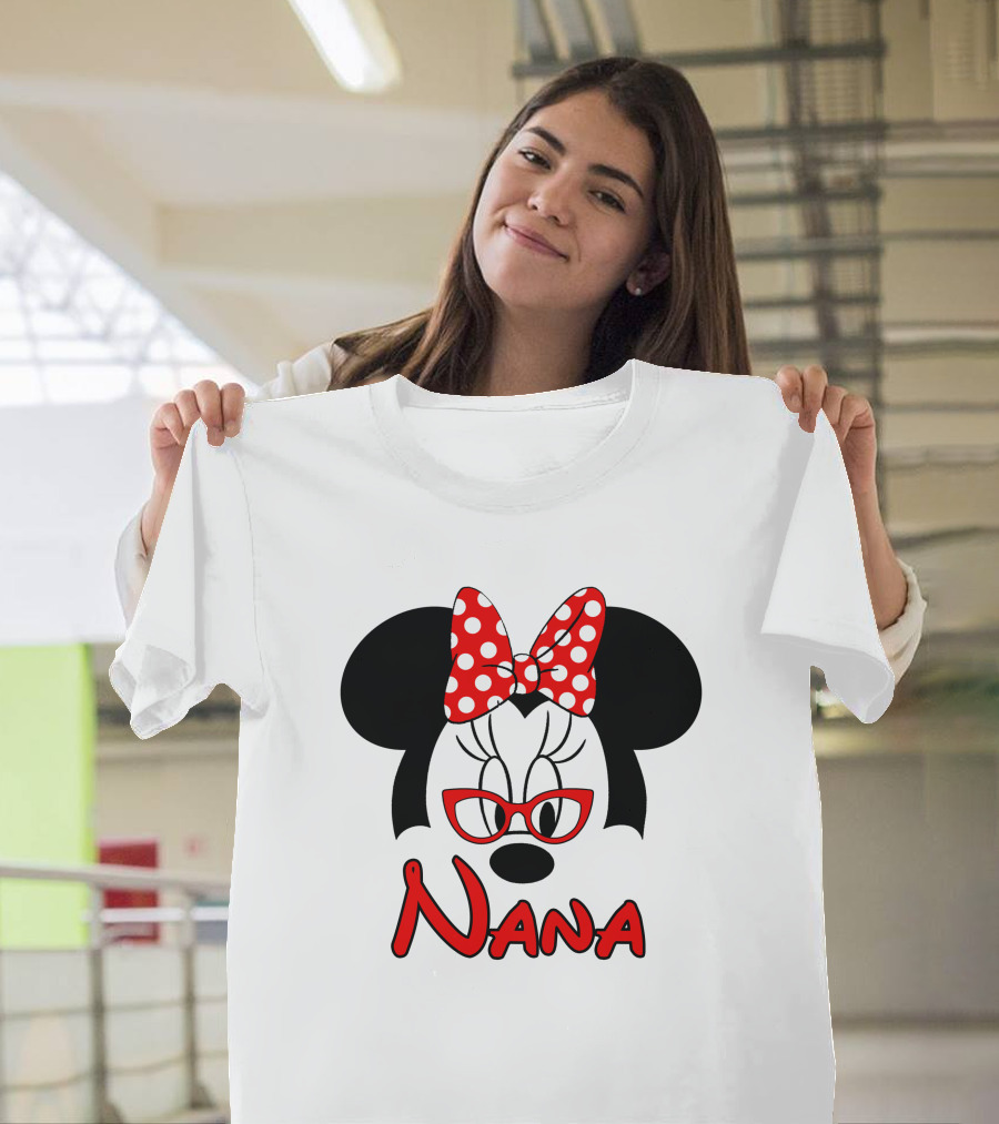Nana Minnie Mouse Glasses Polka Dot Bow T-Shirt