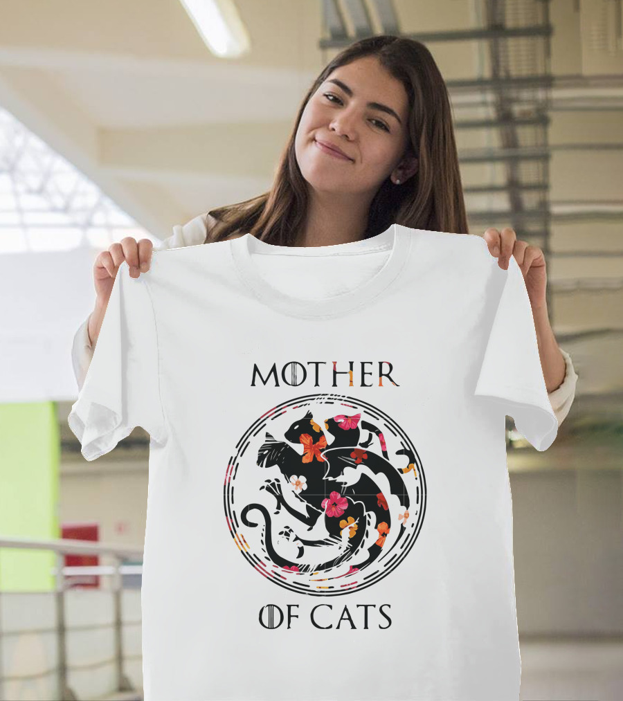 Mother of Cats Floral Yin Yang Circle T-Shirt