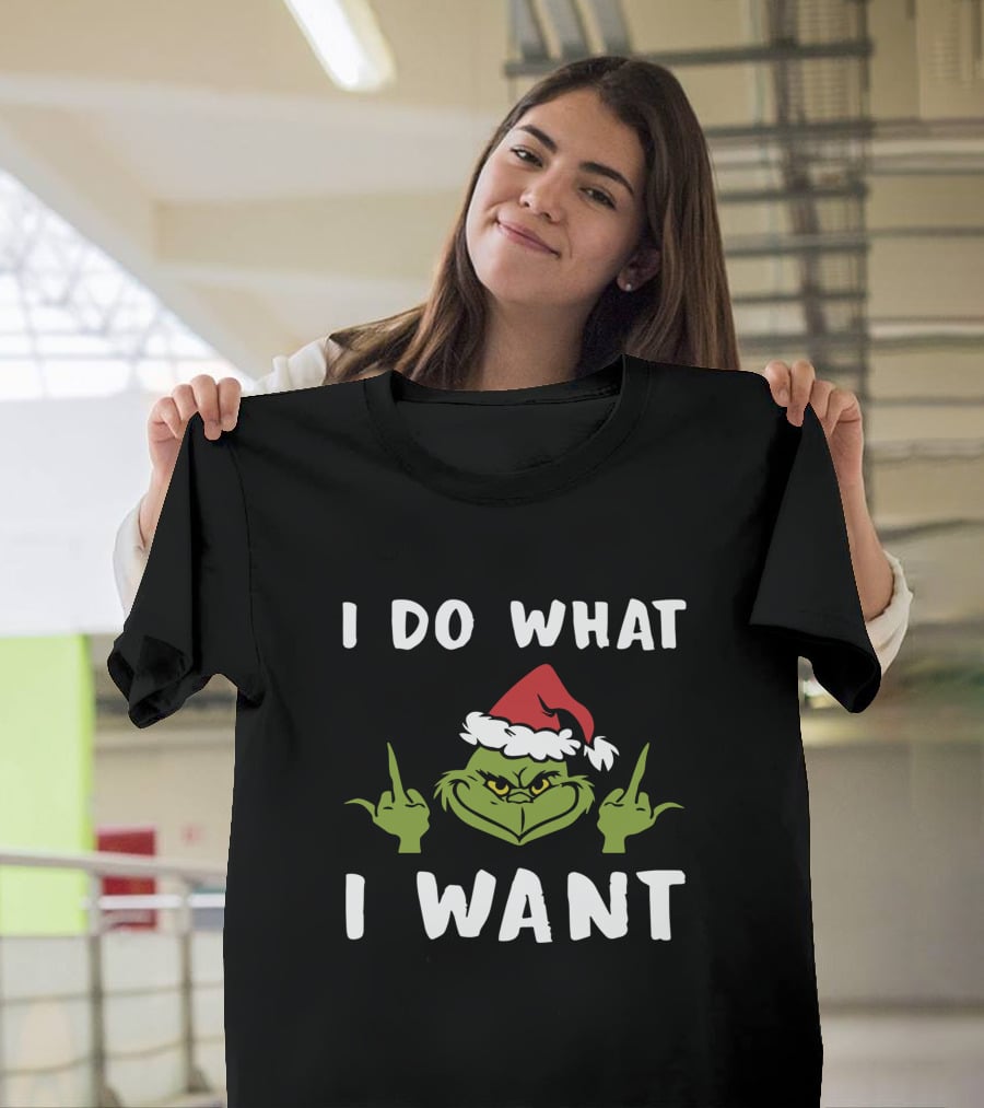 I Do What I Want Grinch Middle Finger Santa Hat T-Shirt