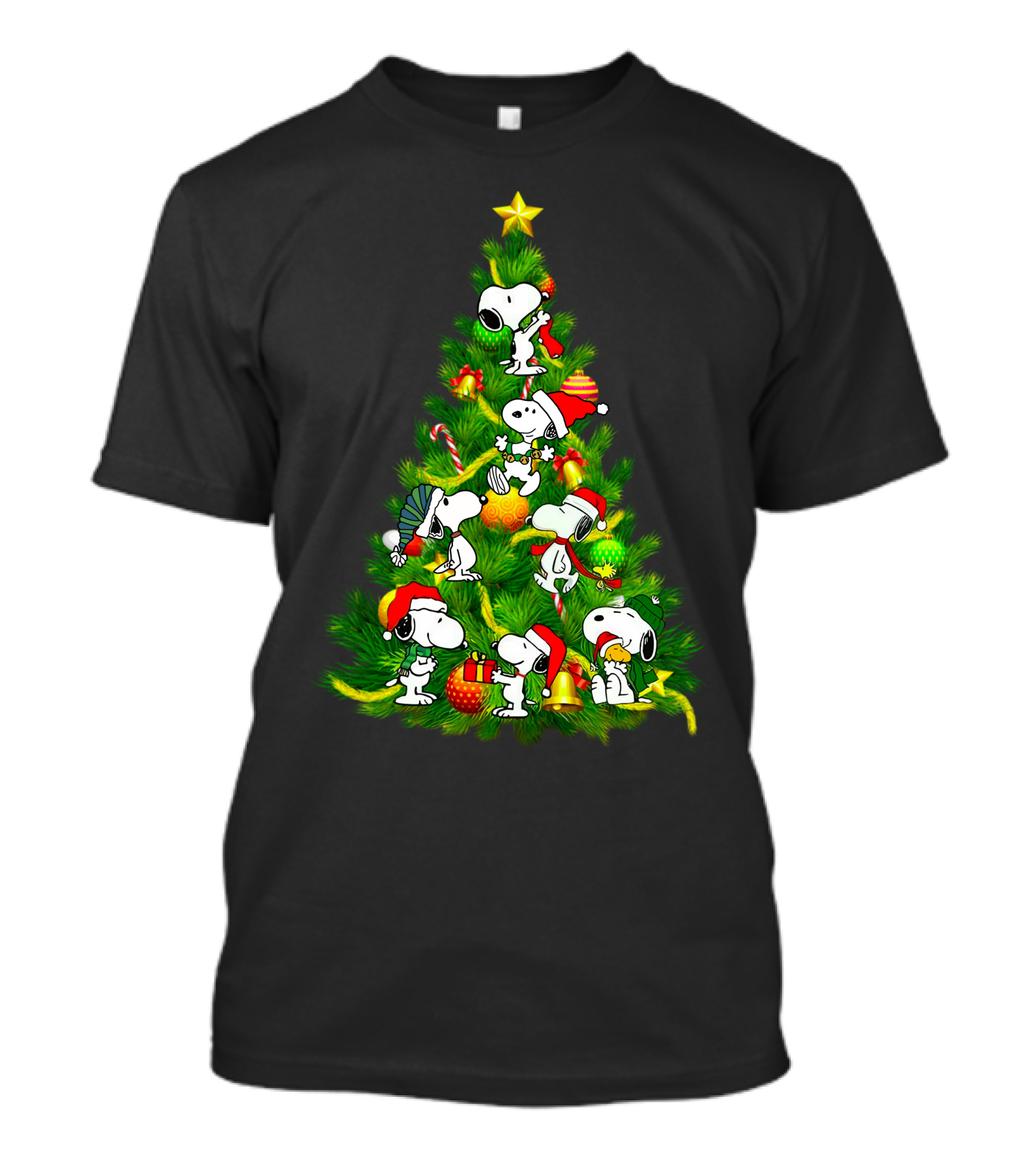 Snoopy Christmas Tree With Santa Hats And Gifts T-Shirt