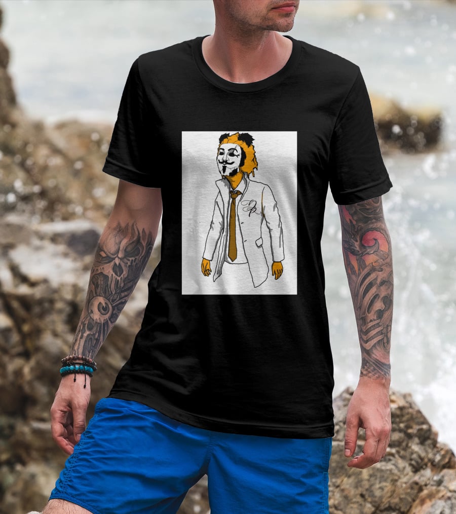 Guy Fawkes Mask Lion Hybrid With White Coat And Tie T-Shirt