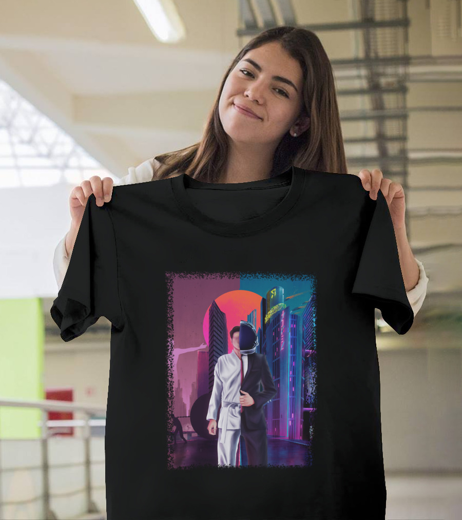 Half Taekwondo Spaceman Futuristic Cityscape Duality T-Shirt