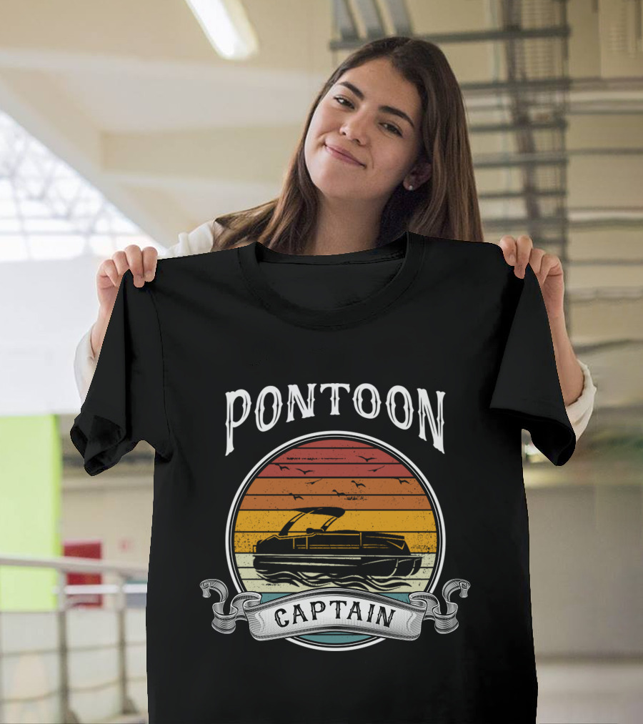 Pontoon Captain Retro Sunset Boat T-Shirt