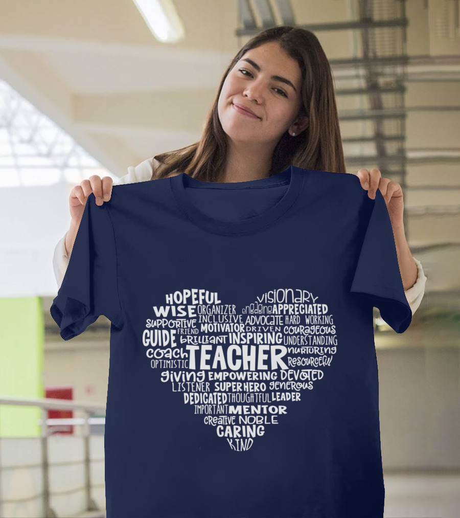 Teacher Heart Hopeful Wise Empowering Inspiring Mentor Visionary Caring T-Shirt