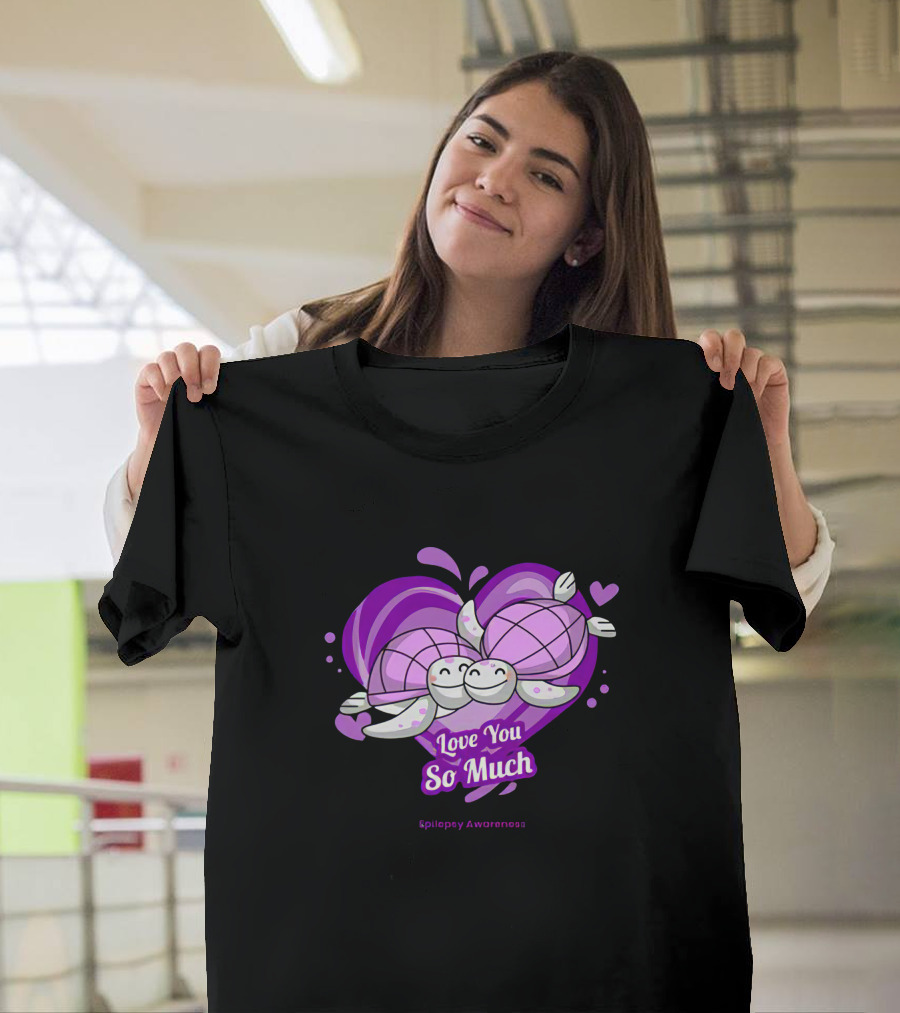 Love You So Much Epilepsy Awareness Purple Turtles Heart T-Shirt