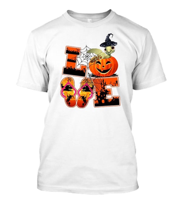 Halloween Love Turtle Pumpkin Spider Web Flip Flops T-Shirt