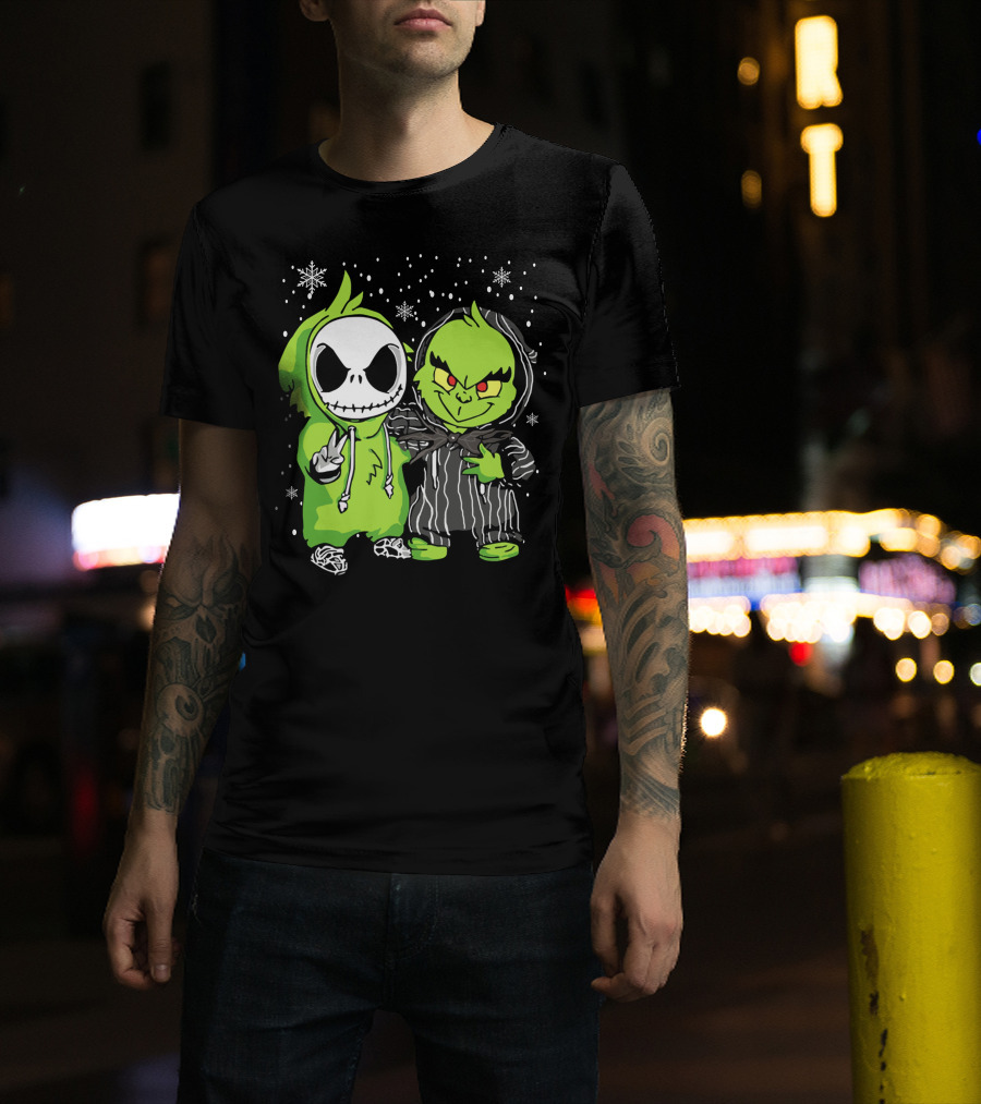 Grinch And Jack Skeleton Snowflake Hoodie Duo T-Shirt