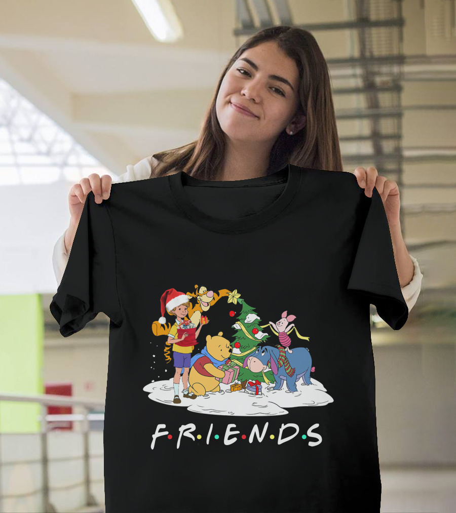 FRIENDS Pooh Tigger Eeyore Piglet Christmas Tree Santa Hat T-Shirt