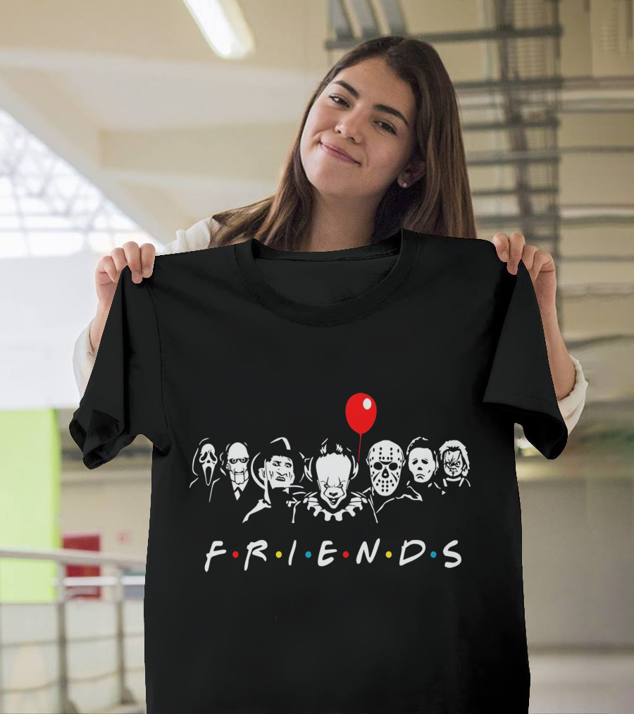 Horror Movie Friends Parody With Iconic Characters And Balloon T-Shirt