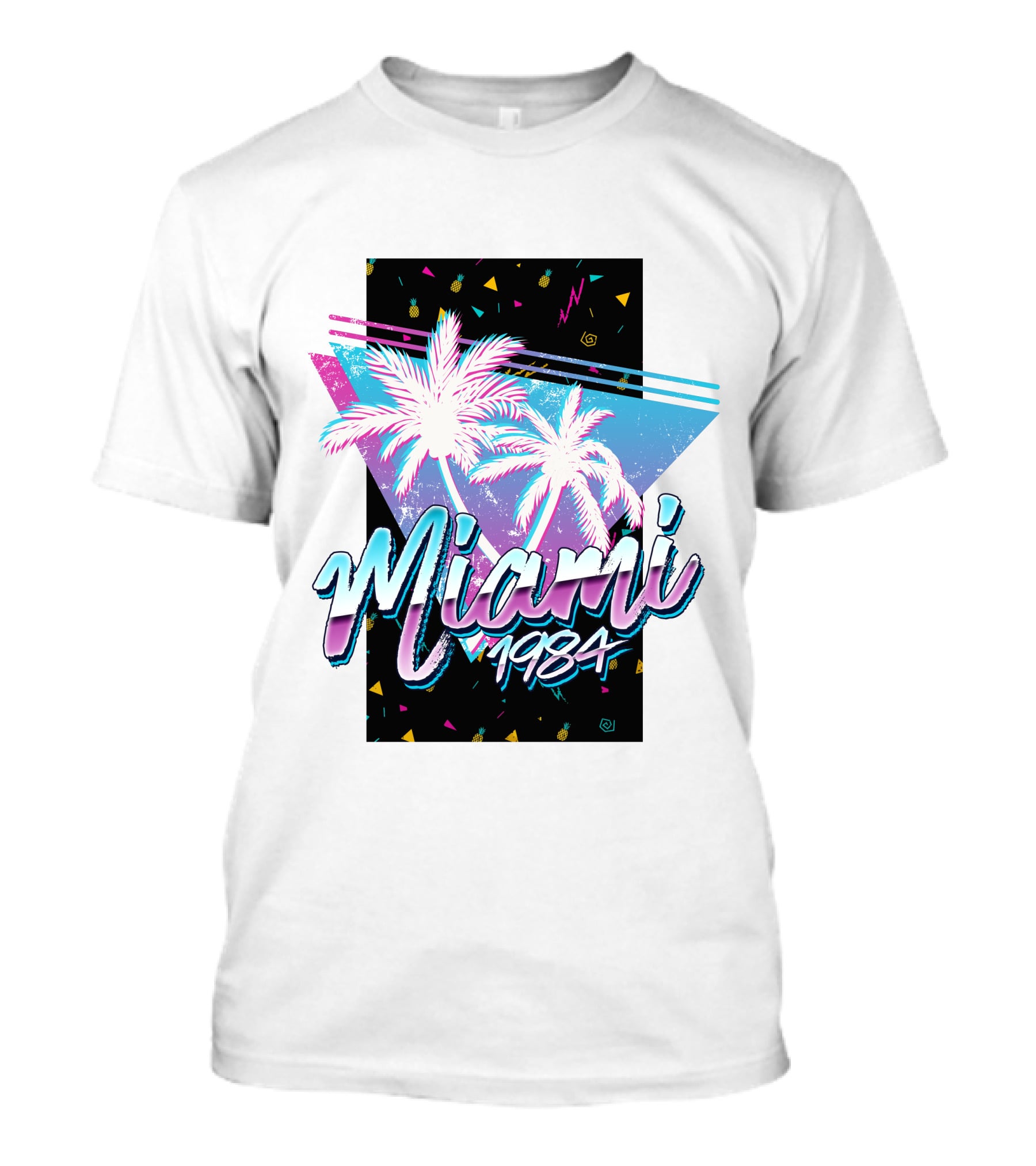 Miami 1984 Retro Palm Trees Neon Abstract T-Shirt