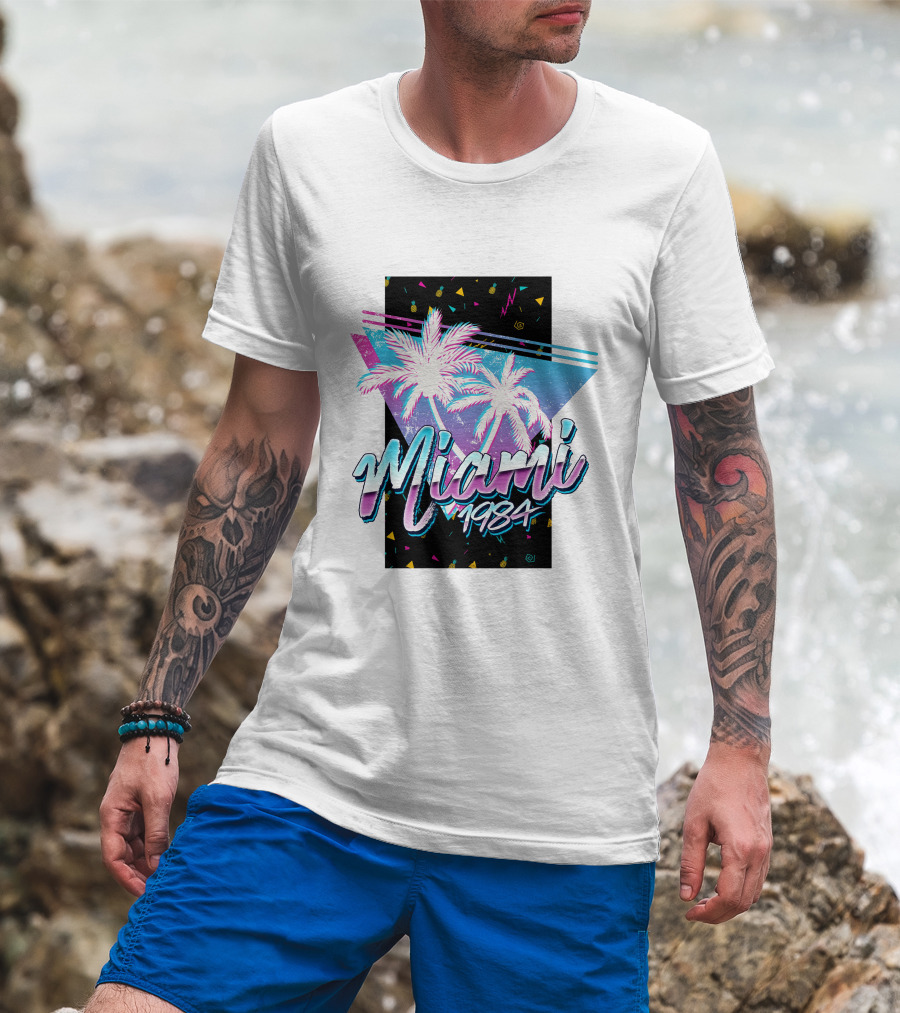 Miami 1984 Retro Palm Trees Neon Abstract T-Shirt
