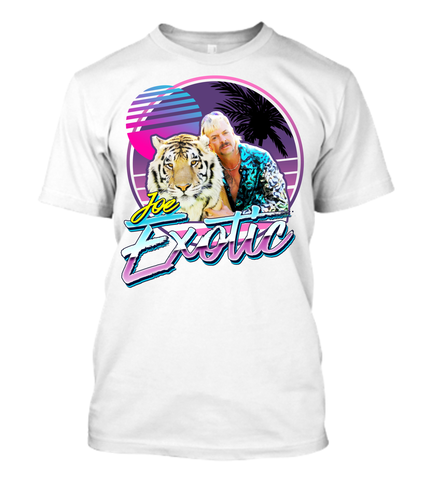 Joe Exotic Tiger King 80s Retro Style Palm Sun Tiger T-Shirt