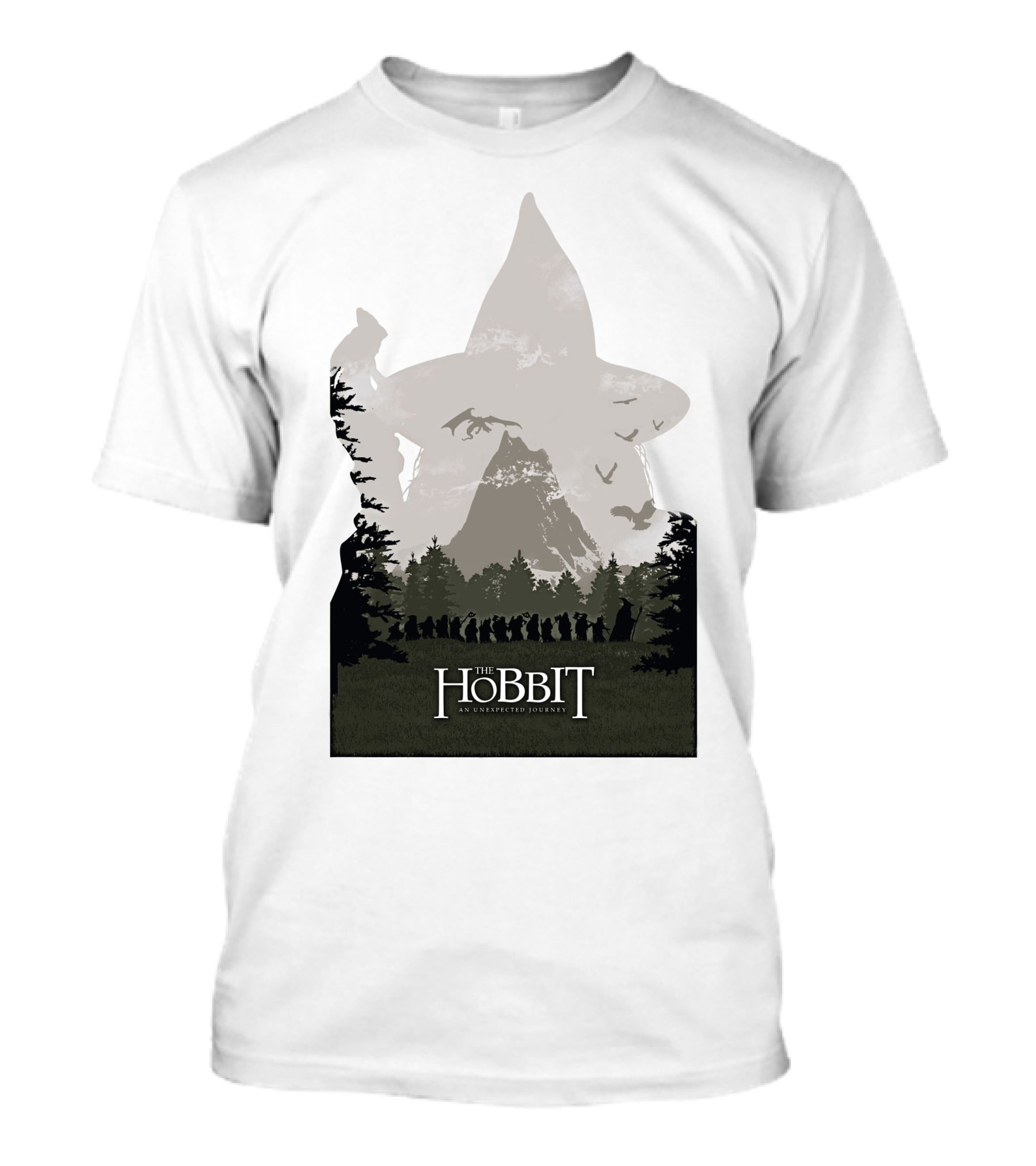 The Hobbit An Unexpected Journey Silhouette Scene With Gandalf Hat And Forest Background T-Shirt