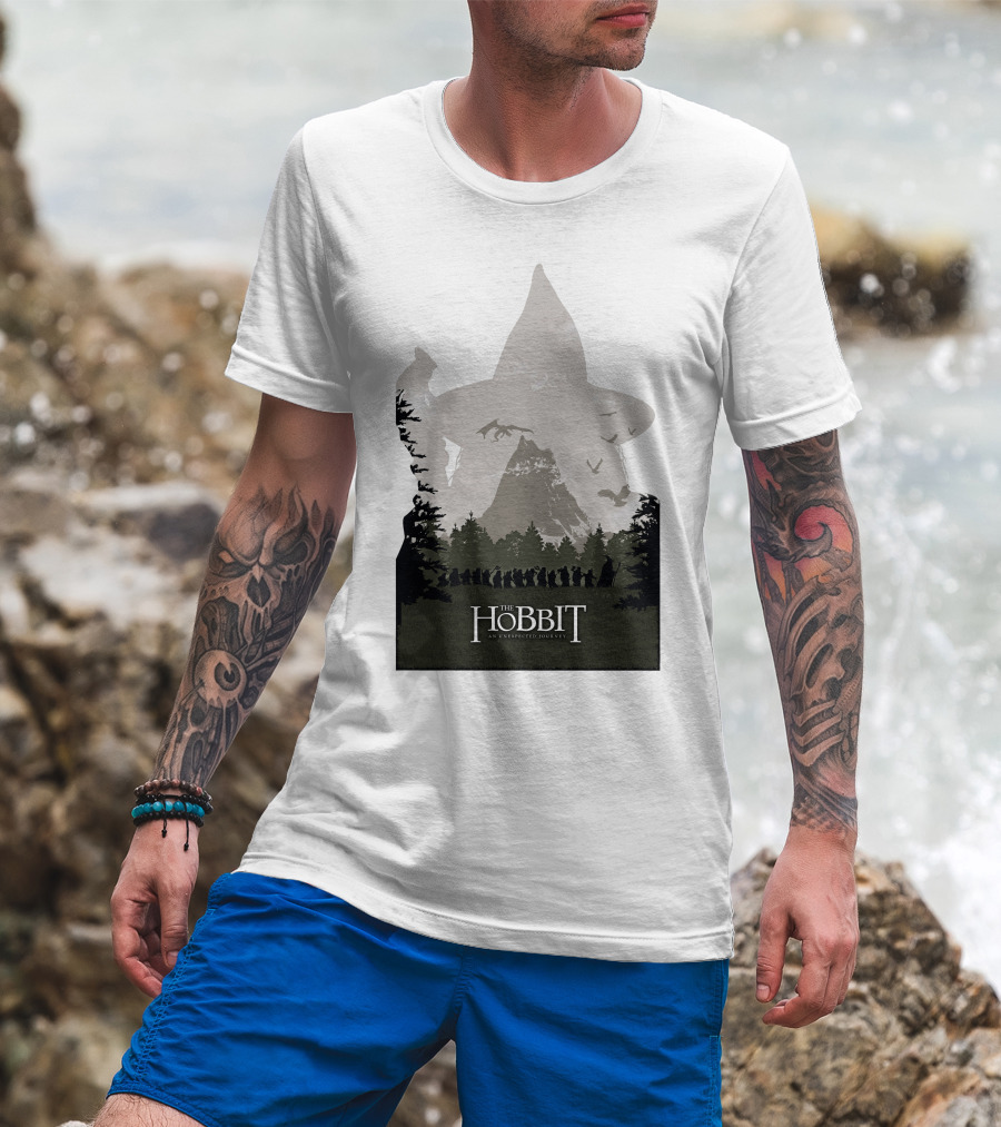 The Hobbit An Unexpected Journey Silhouette Scene With Gandalf Hat And Forest Background T-Shirt