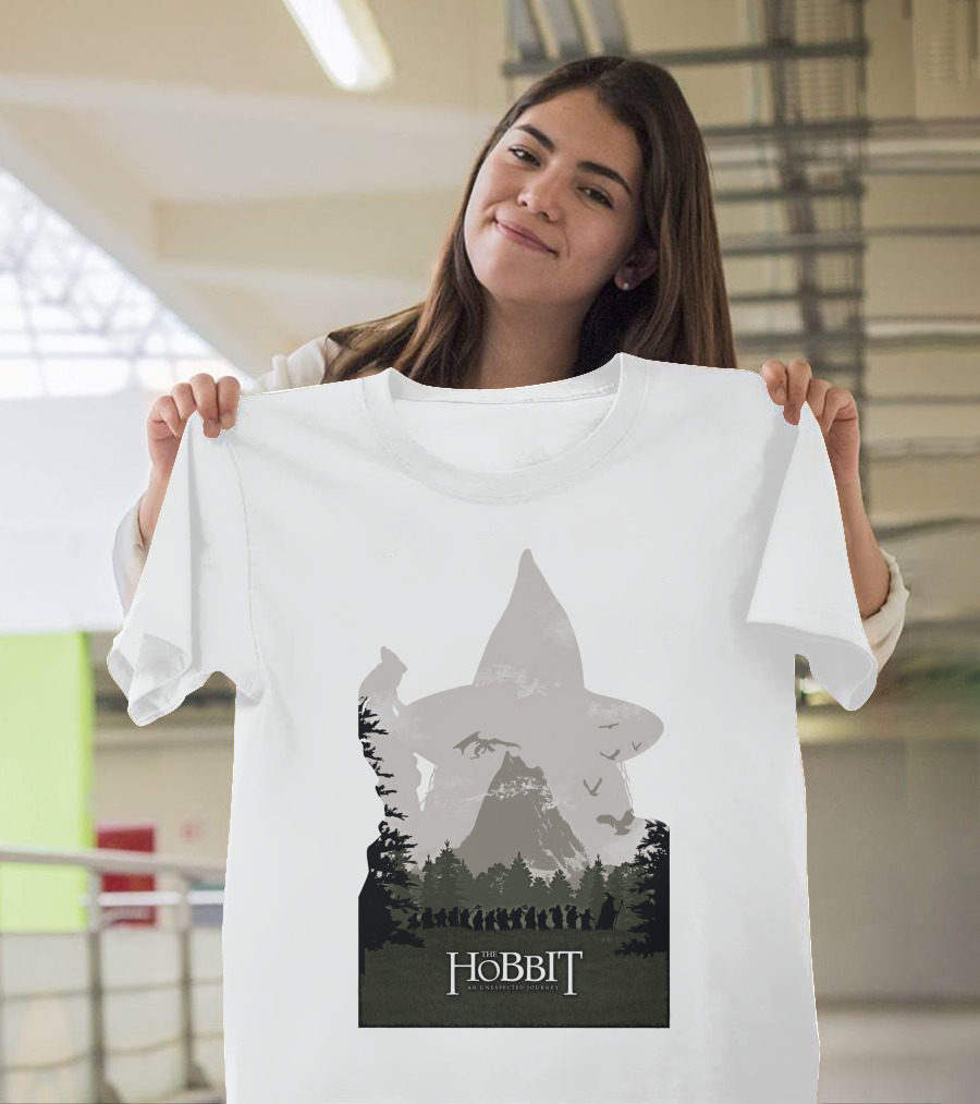 The Hobbit An Unexpected Journey Silhouette Scene With Gandalf Hat And Forest Background T-Shirt